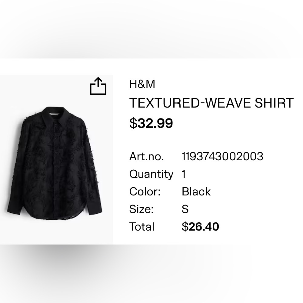 H&M Black Textured Long Sleeve